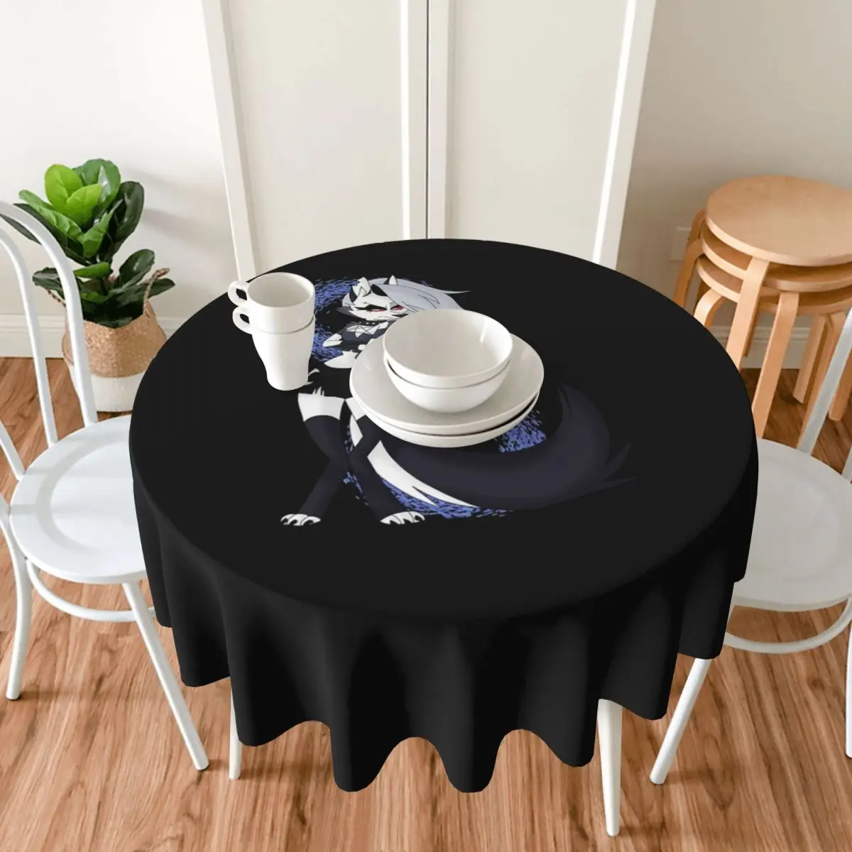 مفرش طاولة مستدير مقاوم للماء من Helluva Boss Loona، مفرش طاولة مقاوم للزيت لأحداث المطبخ، غطاء طاولة الطعام 60 بوصة