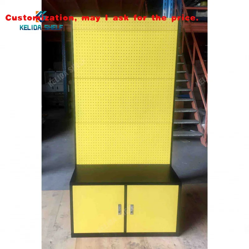 

custom.Wall Unit Stand Flooring Display Cabinet Showcase Wallet Retail Store Tools Pegboard Display Stand With Storage Cabinet