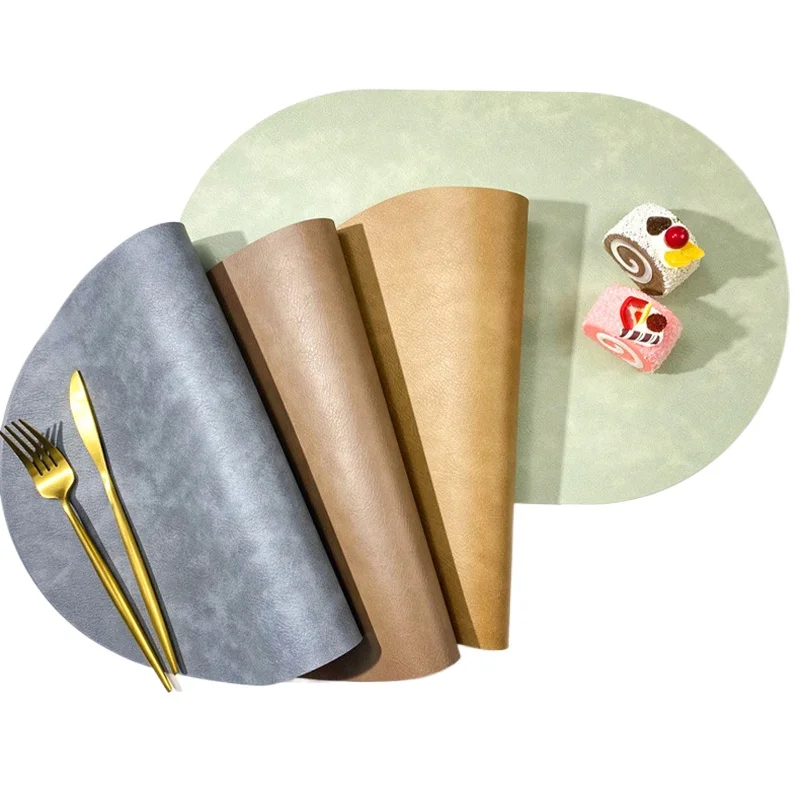 Mantel Individual ovalado de cuero PU con estampado de piel de vaca de doble cara, estilo nórdico, impermeable, resistente al aceite, decoración de mesa de comedor para Hotel y hogar