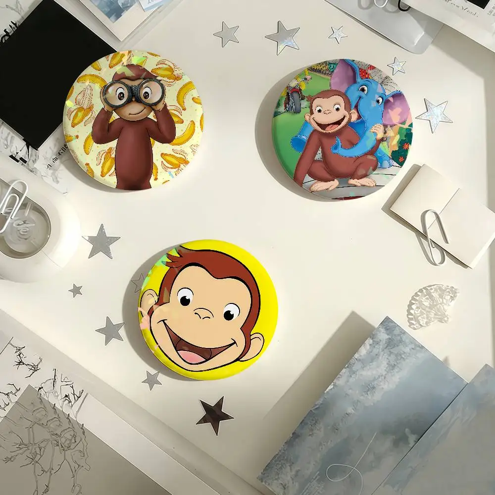 

C-Curious George Monkey Cartoon Laser Badge Pins Handmade Brooches for Backpack Gifts Bag Decor Fans Collect