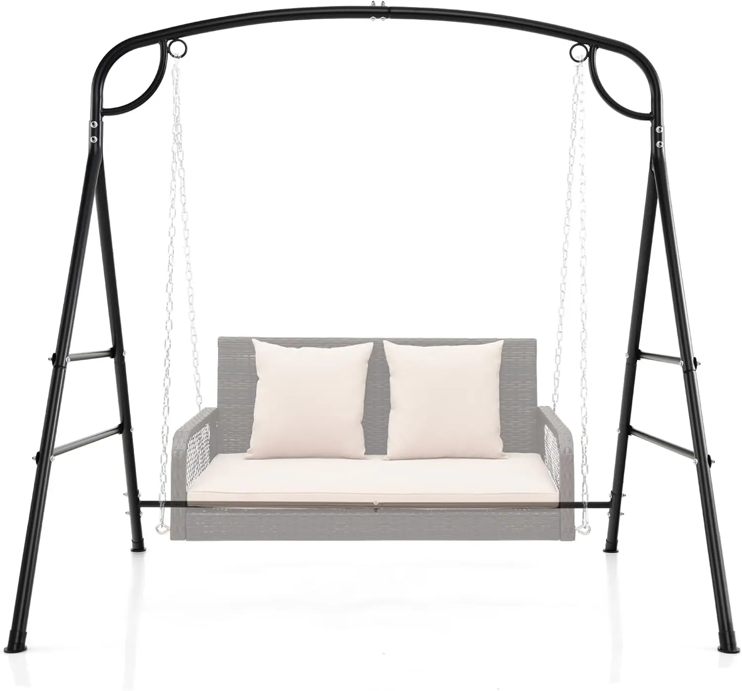 Metal Porch Swing Stand with Side Bars & 2 Rings, 660 lbs Weight Capacity, A-Frame Swing Frame for Garden, Backyard, Balcony