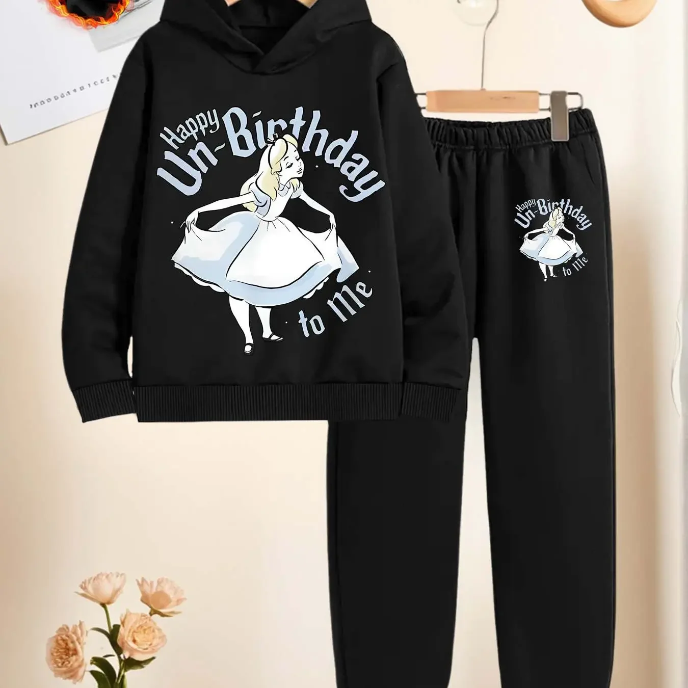 

Disney Children's Hooded Sweatshirt Set Alice in Wonderland Cartoon Print Outdoor Casual Wear Perfect for Outdoor Wear
