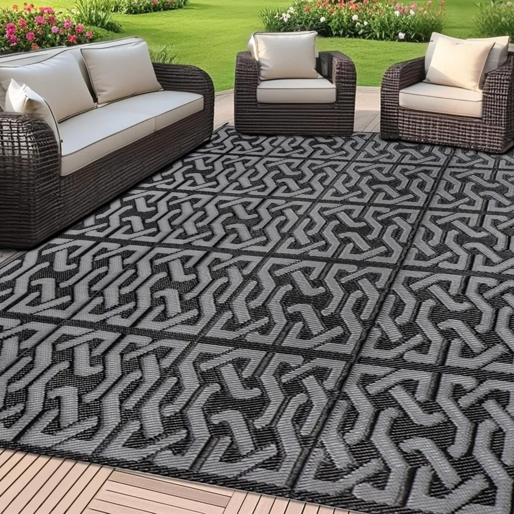 

Двусторонний пластиковый соломенный коврик, современный уличный коврик, большой напольный коврик для патио, террасы, пикника, пляжа, кемпинга, автофургона, прицепа, черный