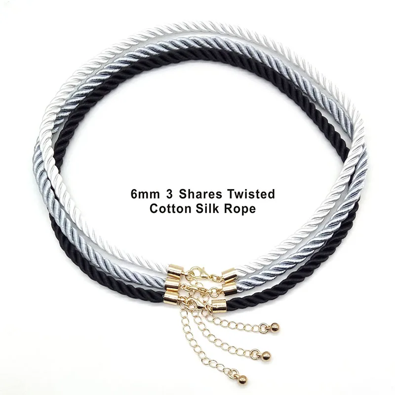 3 Pcs/lot 6mm Gold Color 3 Shares Rope Silk Cord Necklaces DIY Adjustable Necklace Pendant Charms Findings Lobster Clasp Cord