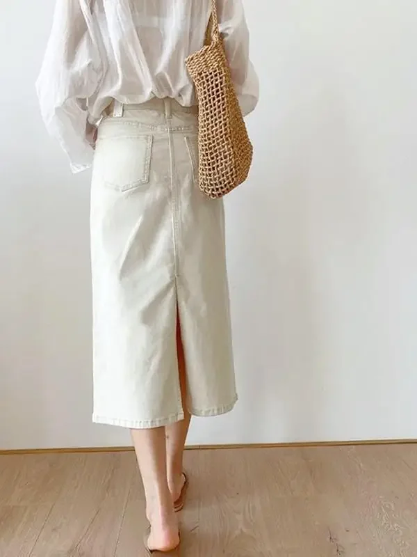 New Sle Elegant Mid-Length Back Split Casual Silk High Waist A-Line Mini Skirt Women's Denim Skirts Spring Autumn