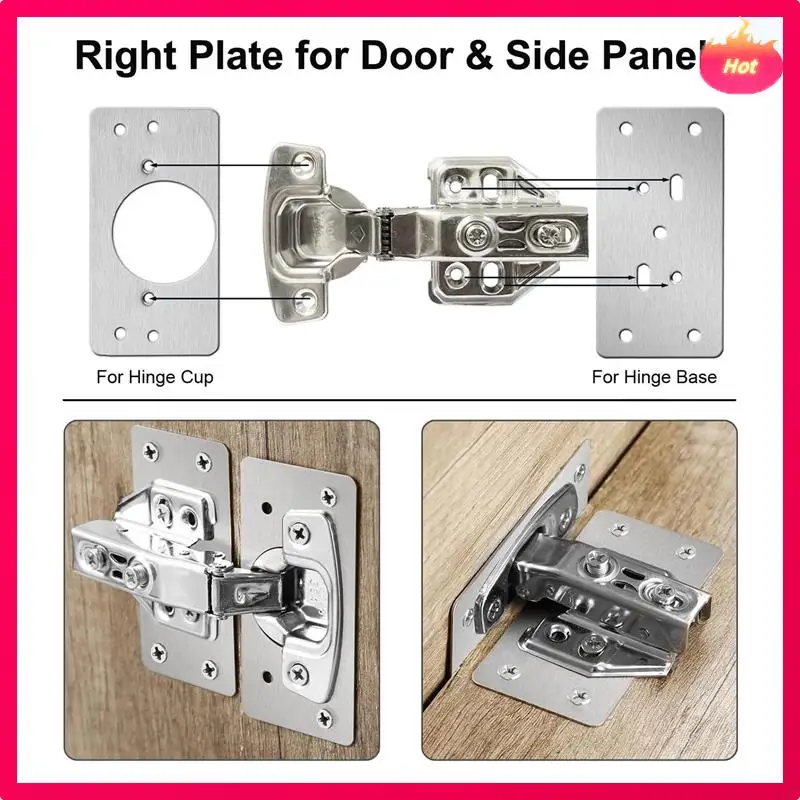 4Pack Cabinet Hinge Repair Plate With 2Pack Full Overlay Soft Closing Cabinet Hinges-Hinge Repair Kit Plate For Cabinet Durable