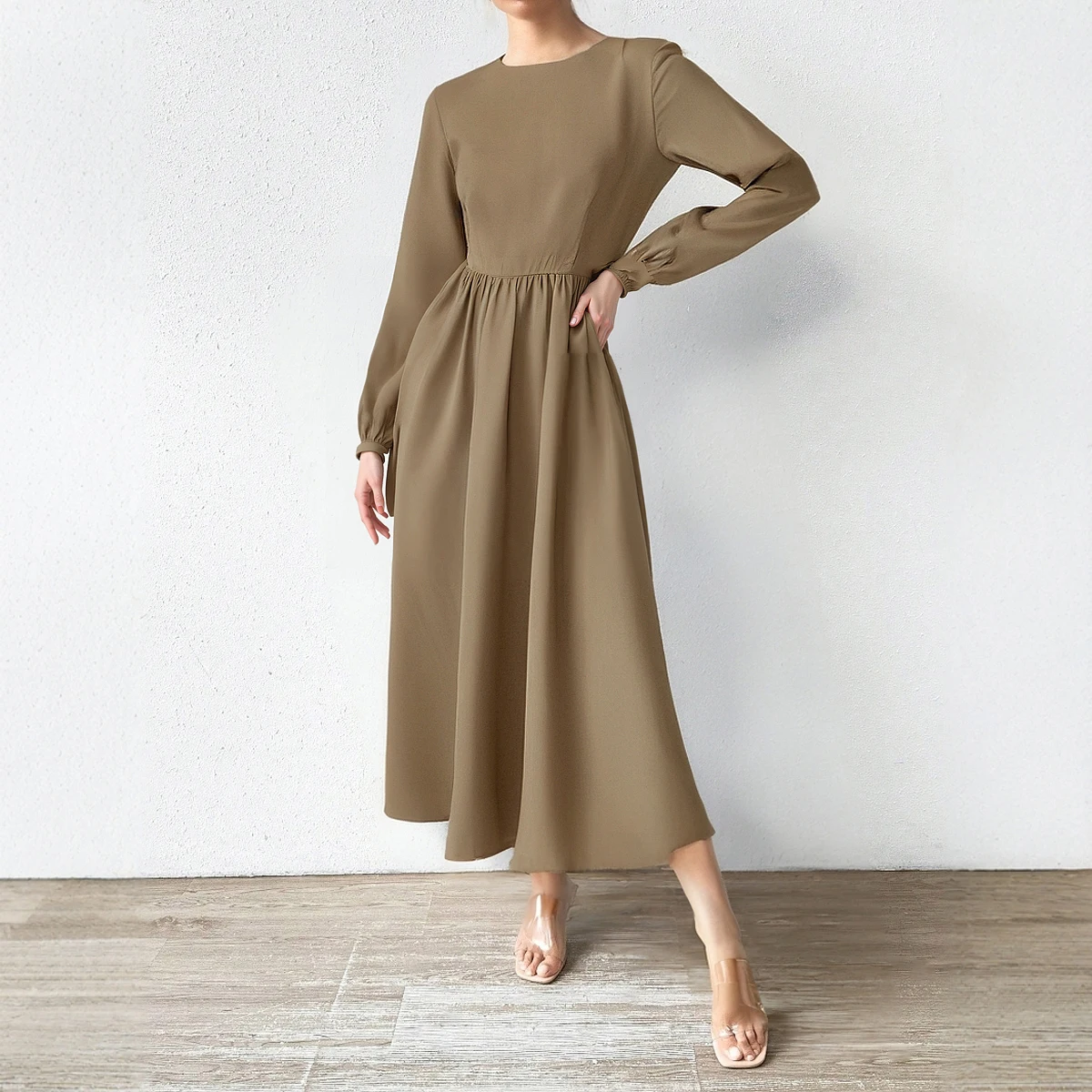 Mia Muse Women's Dresses All Season Decent Simple Plain Long Sleeve Crew Neck MIDI Shift Casual Dresses