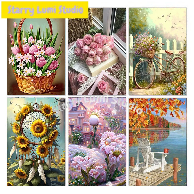 

DIY 5D Valentine's Day Diamond Painting Set, featuring a spring landscape and flower theme, suitable for adults and beginners