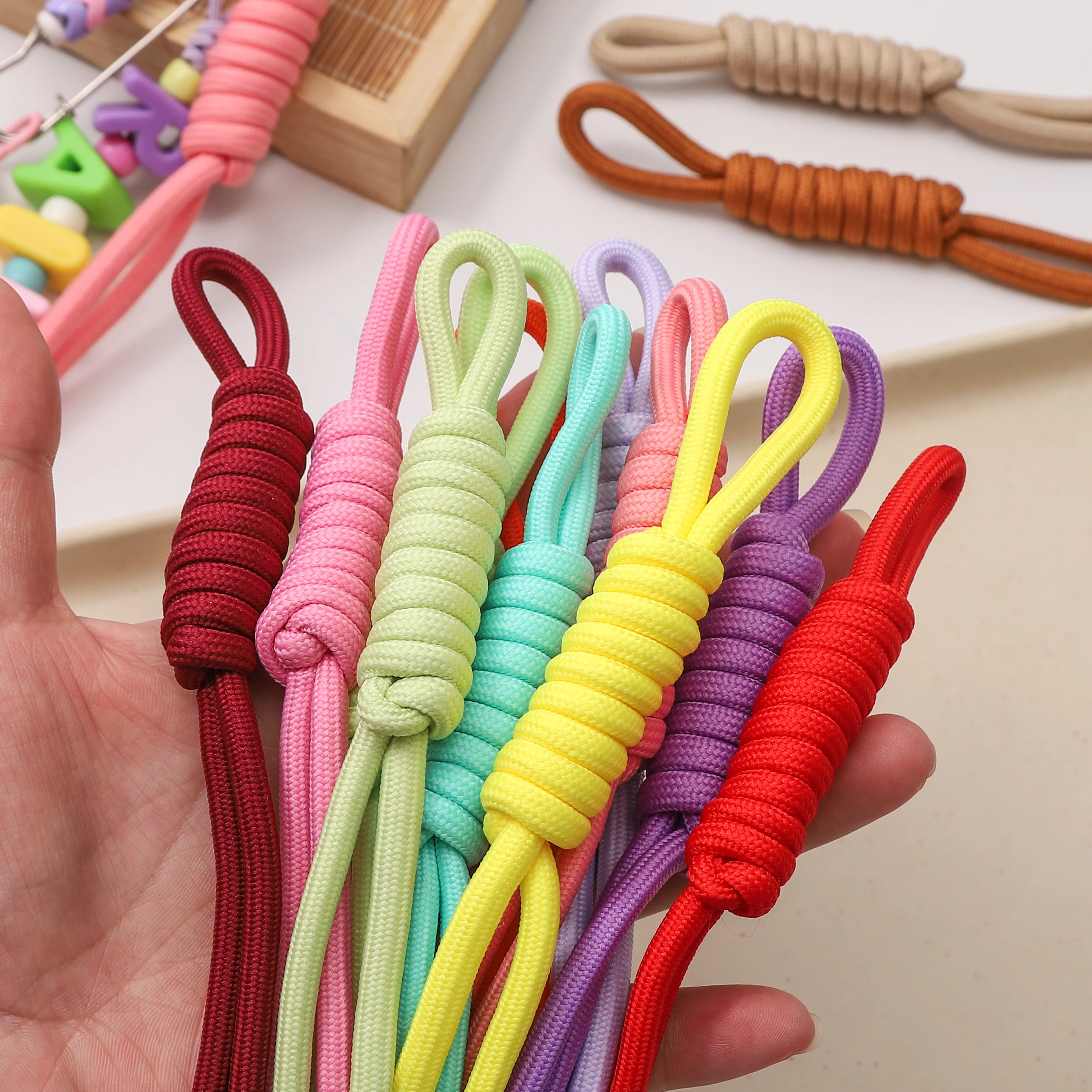 

1-5Pcs 22cm Long Polyester Solid Color Roman Knot Rope Cord Nylon Thread For DIY Keychain Phone Chain Jewelry Making Accessories