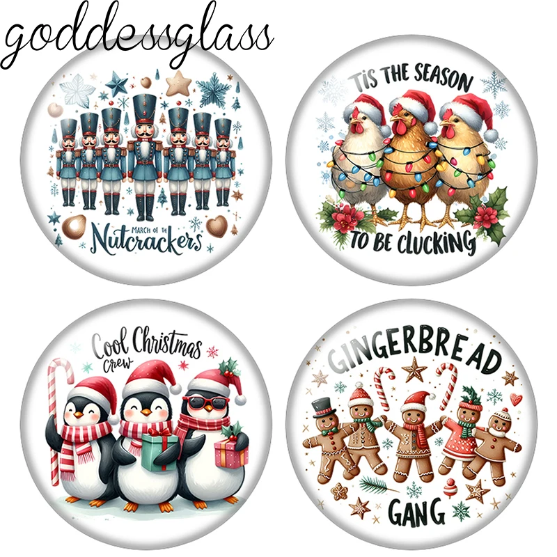 Chrismas Animals penguin chicken Nutcrackers Cookies 12mm/18mm/20mm/25mm Round photo glass cabochon flat back Making findings