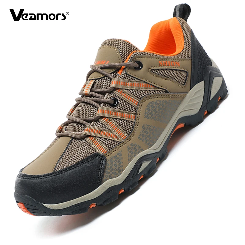 Men Anti-slip Hiking Shoes Mesh Casual Sports Shoes Male Breathable Outdoor Sneakers for Trekking Climbing Walking Elastic Sole
