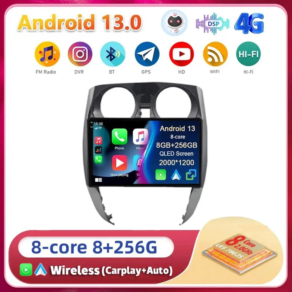 For Nissan Note 2 E12 2012 - 2021 Android 13 Carplay Auto WIFI+4G Car Radio GPS Stereo Multimedia Video Player 2din Head Unit BT