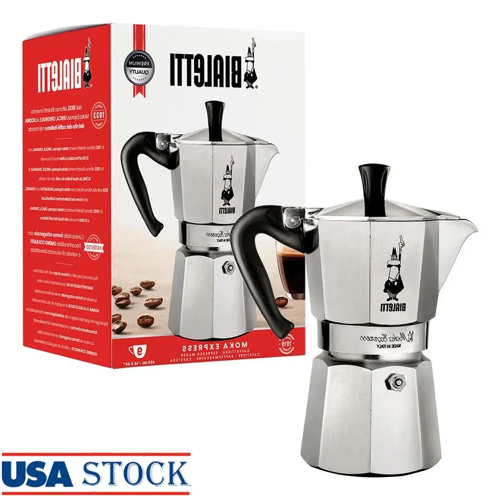 ماكينة صنع الاسبريسو موكا اكسبرس ستوفتوب 9 أكواب إبريق قهوة من الألومنيوم ماكينة صنع القهوة الإيطالية بالغاز الكهربائية المتوافقة