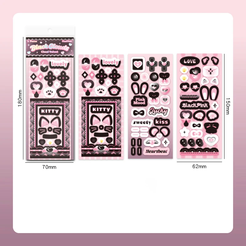 3pc/Pack Cute Cartoon Rabbit Ear Powder Blusher Pet Korean Kpop Idol Photo Card Decorative Stickers DIY Photocard Album Stickers