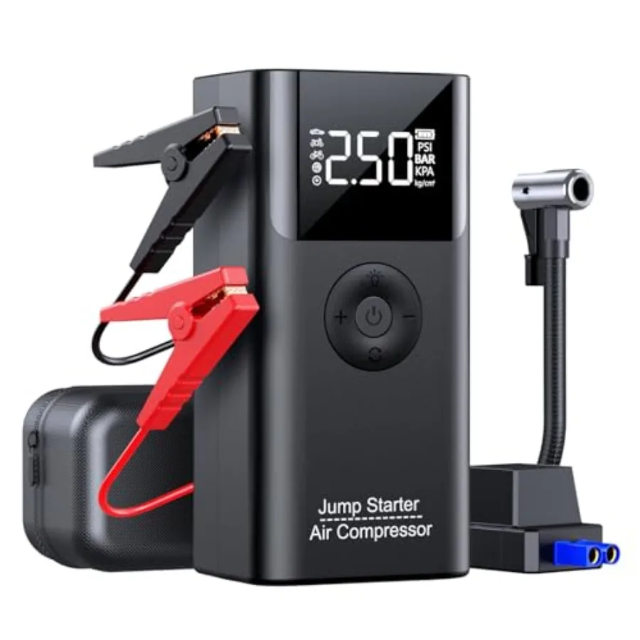حزمة بادئ تشغيل بطارية السيارة المحمولة مع ضاغط الهواء 3500A 150PSI لمحرك الغاز ما يصل إلى 9.0L ومحرك الديزل 8.0L 12V Ju #1