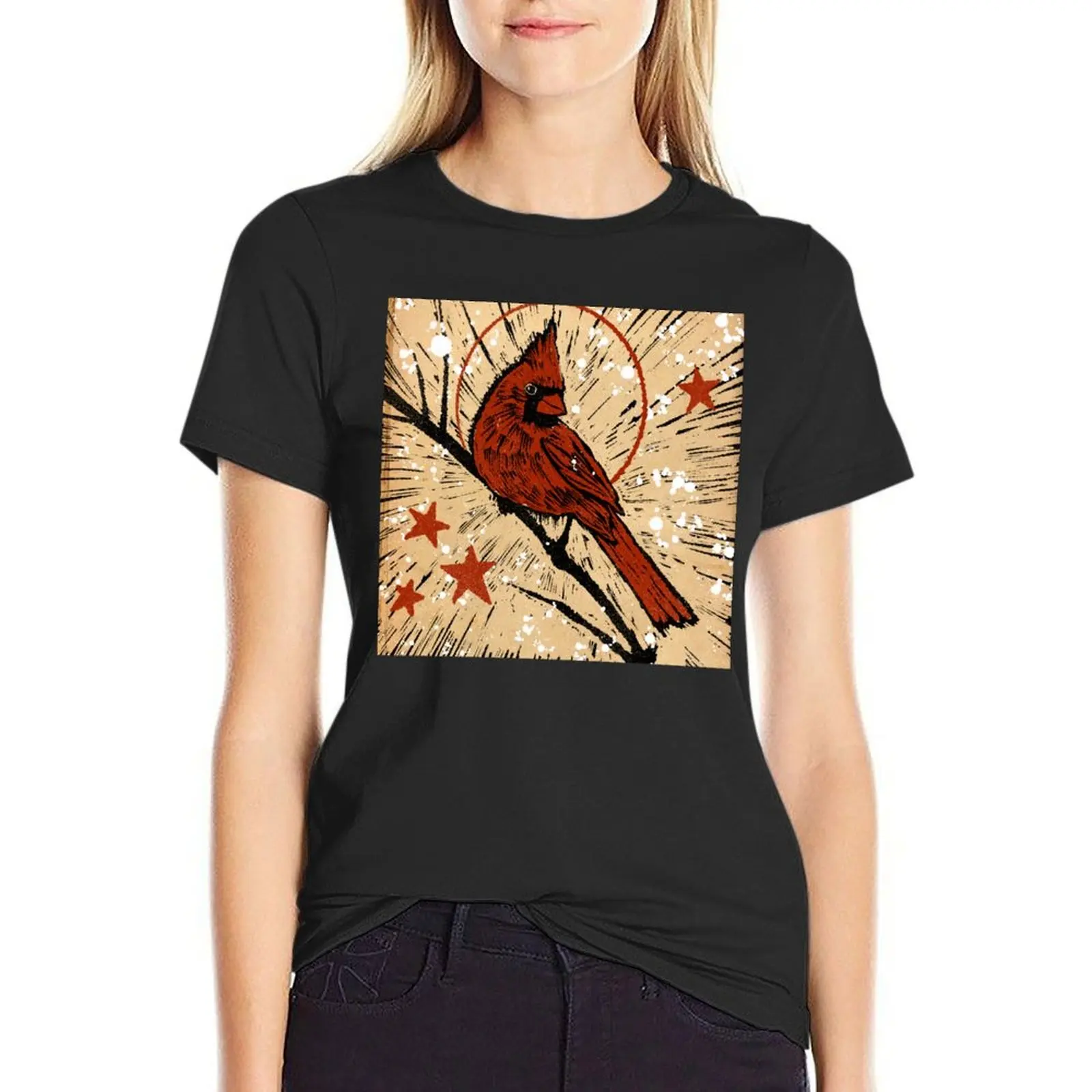 Woodcut Cardinal T-Shirt plus size tops blacks korean fashion t-shirt dress for Women plus size sexy
