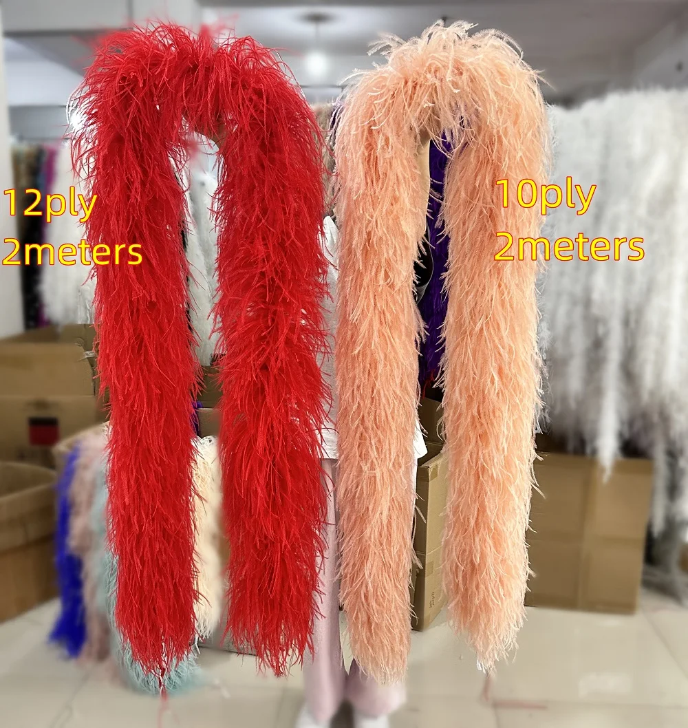 

Custom-made 1-12ply Thick Ostrich Feathers Boa 10-18CM Fluffy Feather Trim for Clothig Wedding Dress Decor Plumas Shawl 2Meters