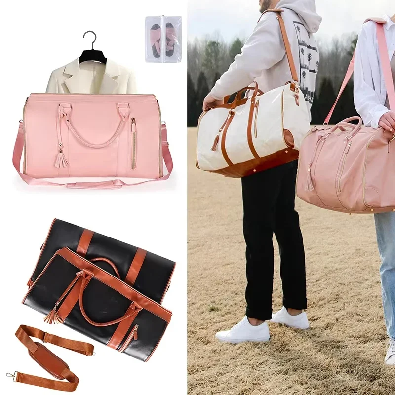 

1pc Foldable Women's Travel Convenient Carry-on Clothing Bag Large PU Leather Duffel Bag Women's Business Travel Bag