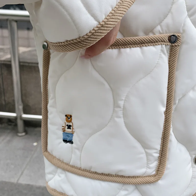Sweet Quilted Jacket Embroidery Cotton Padded Jacket Women's Autumn Winter Lightweight Single-breasted Pocket Coat Long-sleeved