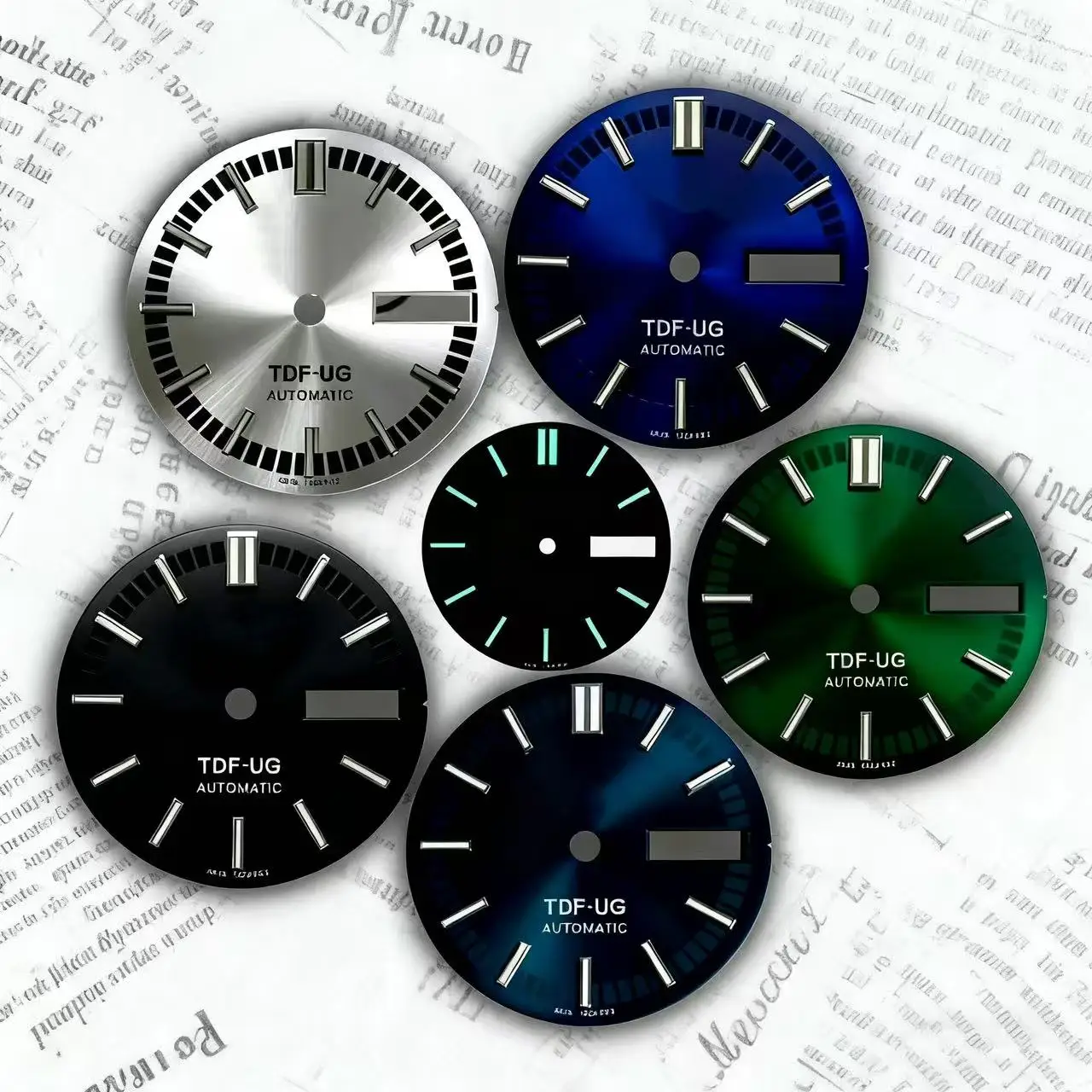 

28.5mm, 5 new sports style dual calendar TDF-UG green luminescent dial, suitable for NH35/36 automatic movement watches, mobile