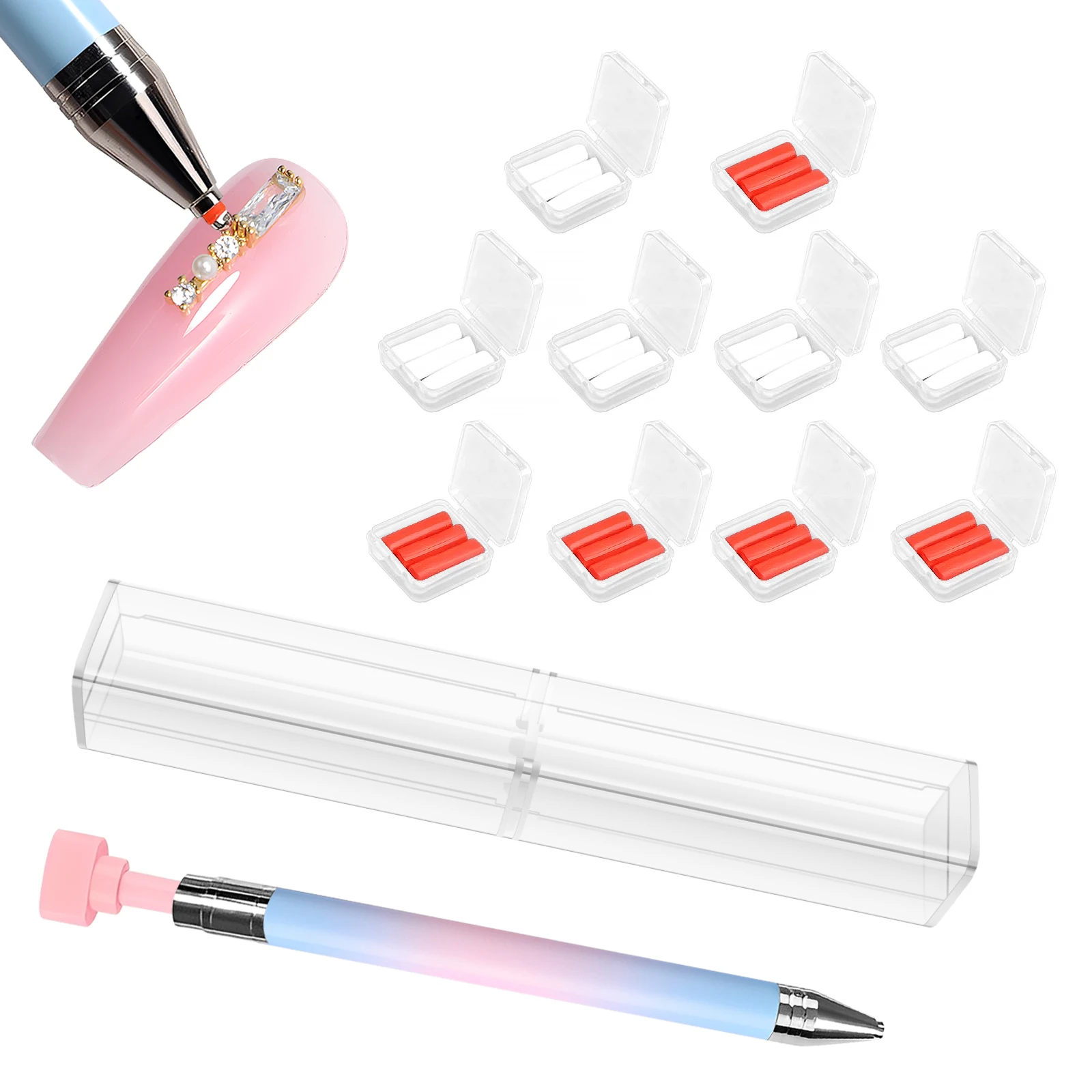 Kit de pluma de Arte de diamante, pluma de cera recargable automática con 30 recambios de cera, herramienta de dibujo de recogida de diamantes de imitación para manualidades artísticas de uñas DIY