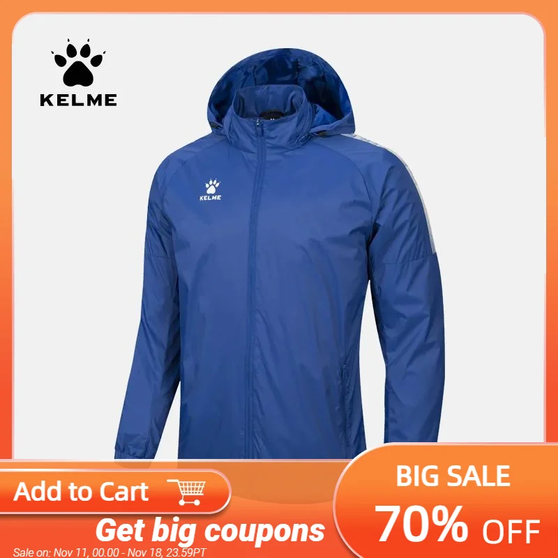 KELME Men's Sportswear Exercise Jacket Woman Hooded Windproof Jacket  Joggers Football Running Training Zipper Jacket  3991555