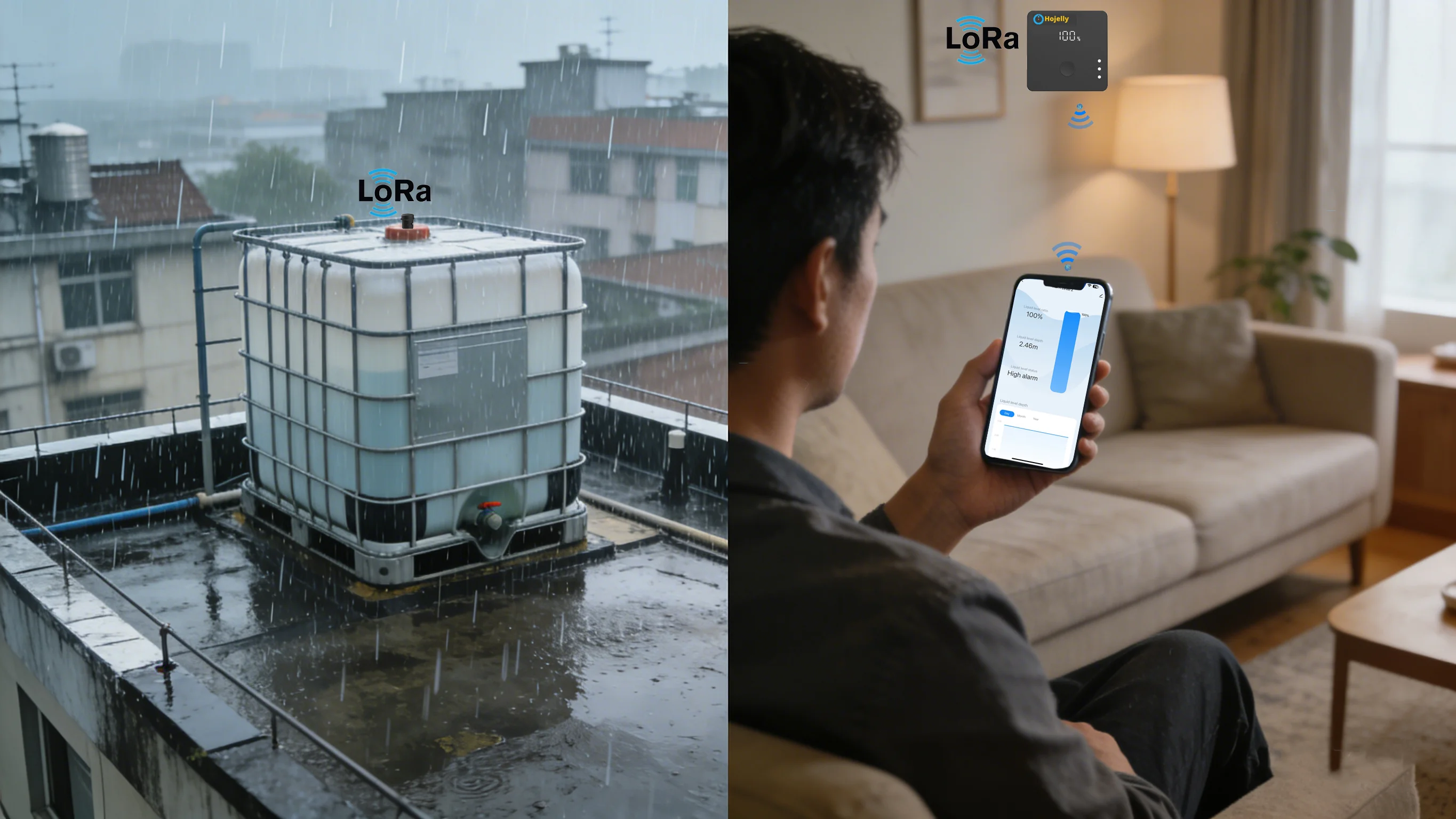 Monitor de Nível de Líquido e Sólido Ultrassônico Sem Fio ULS-03GP-B com Indicador de Bateria LCD e Alarme, Controle Remoto via APP Tuya