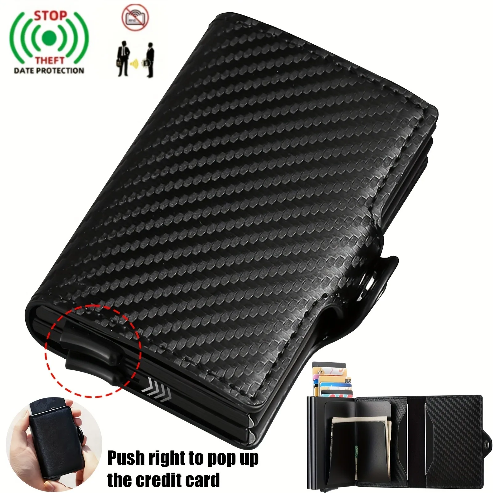 

2026 New double-layer Pu Leather RFID Card Holder Card Case Clutch Pop-up Wallet Aluminum Box Slim Smart Wallet