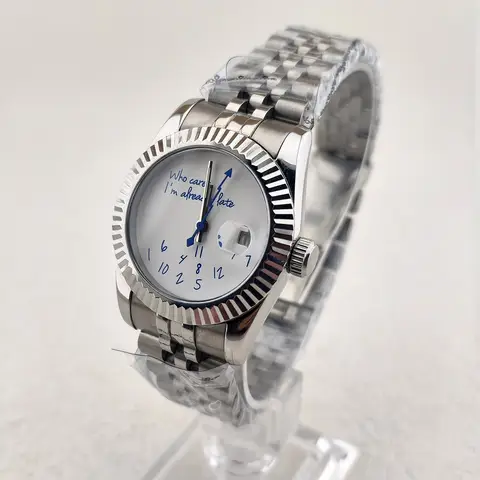 NH05 Lady's Watch Who cares im already late Watch 31mm No Logo Blue Text Matte Dial Sapphire Crystal Glass Automatic Movement