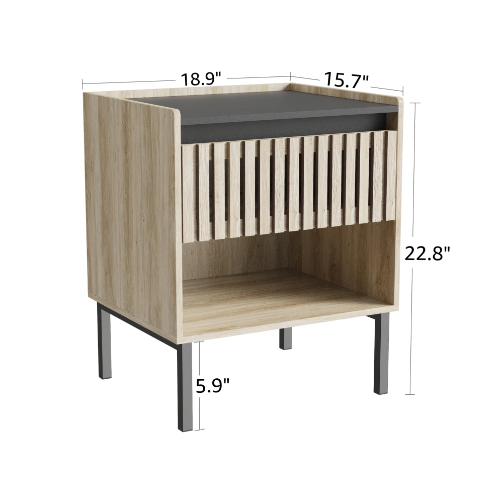 Bedside Cabinet Set 2, Modern Bedside Cabinet, Quick Assembly, Minimalist Iron Foot Design, Vertical Stripe Design Elements