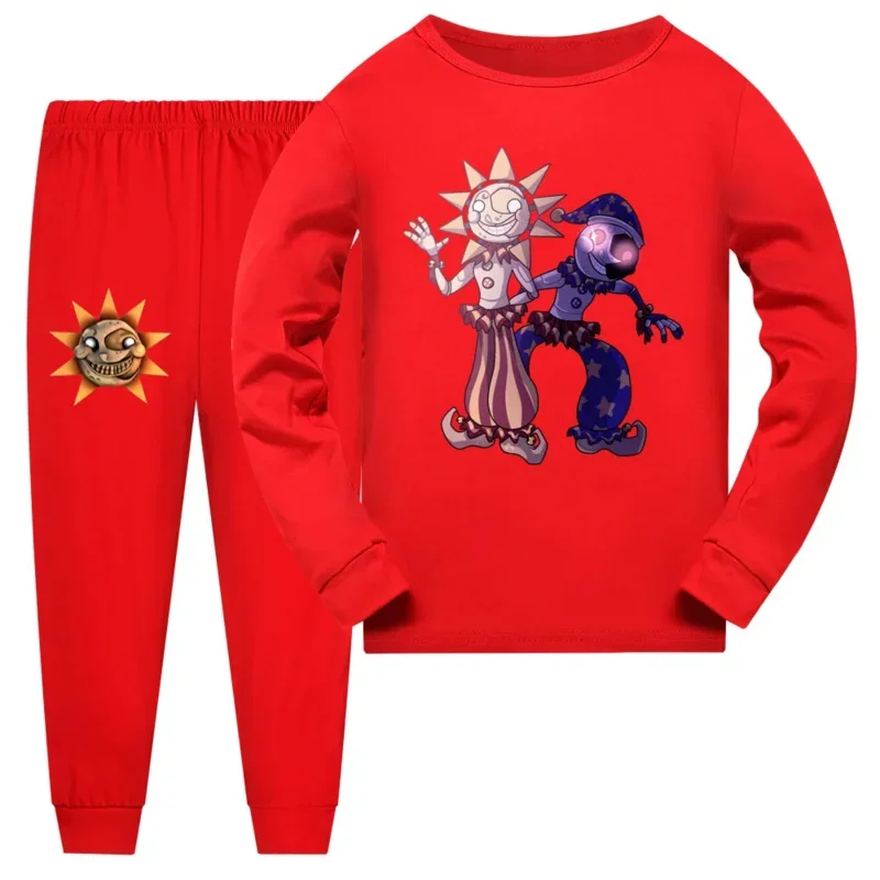 Bear House FNAF Sundrop และ Moondrop ชุดนอนเด็กหญิงการ์ตูนพิมพ์เด็กเสื้อกางเกงชุดเด็กวัยหัดเดินเด็กฤดูใบไม้ผลิ a2025 PPT01..