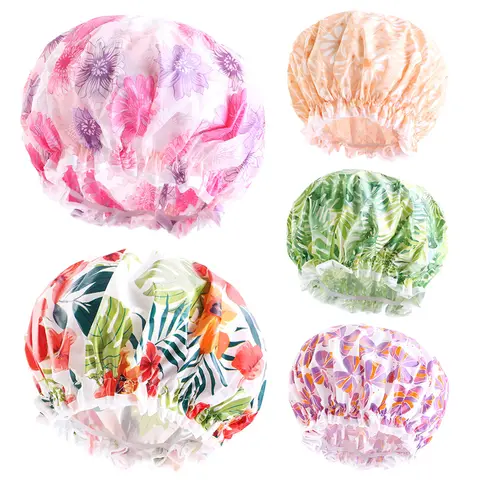 여성용 방수 목욕 모자, 욕실 샤워 헤어 커버, 샤워 캡, 성인용 샤워 목욕 캡, 꽃 프린트 탄성 캡