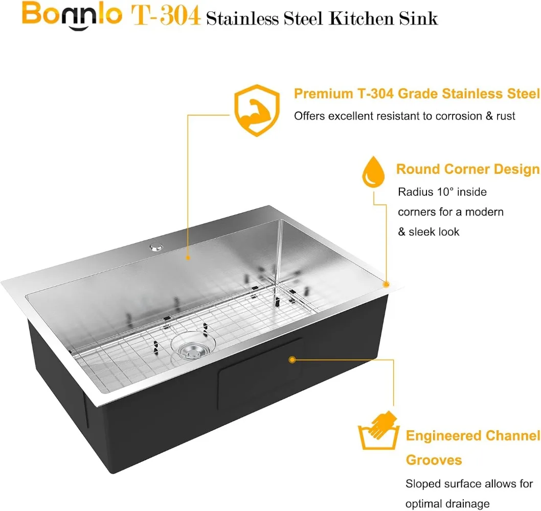 حوض مطبخ مثبت على سطح المكتب مقاس 32 بوصة، حوض مطبخ المزرعة مع واقي حوض 18 مقياس، محطة عمل