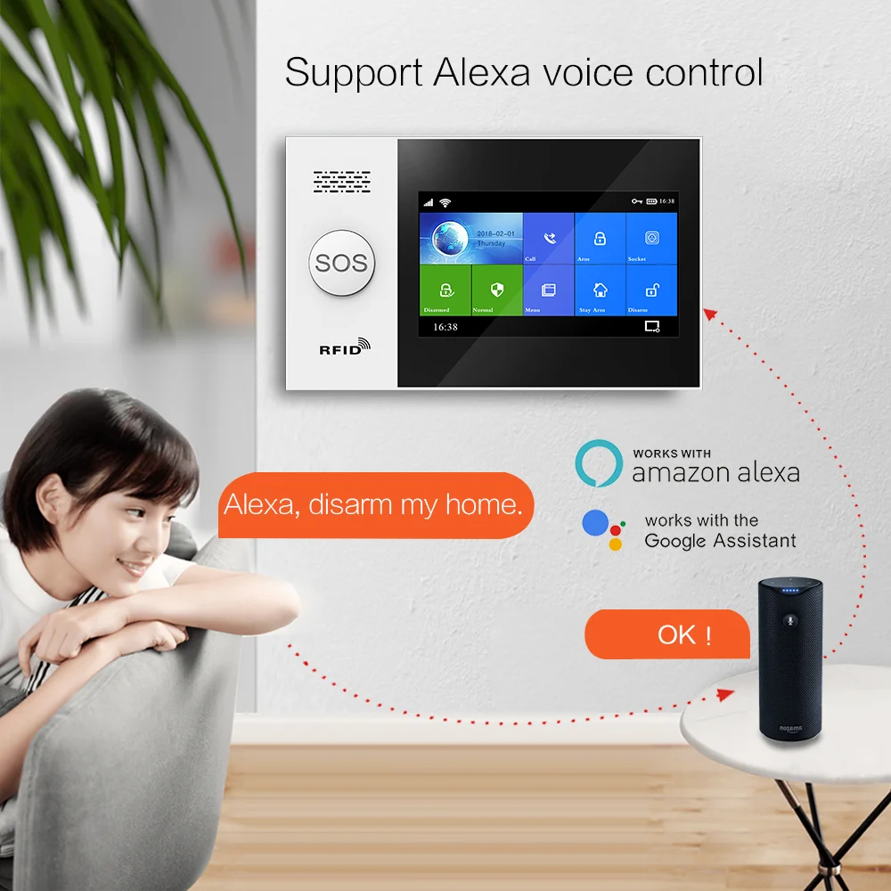 Tuya-WiFi Sistema de Alarme GSM, Detector de Fumaça Kits, Porta Sensor, Alarmes de Segurança Sem Fio para Casa, Suporte Alexa, Google Home App