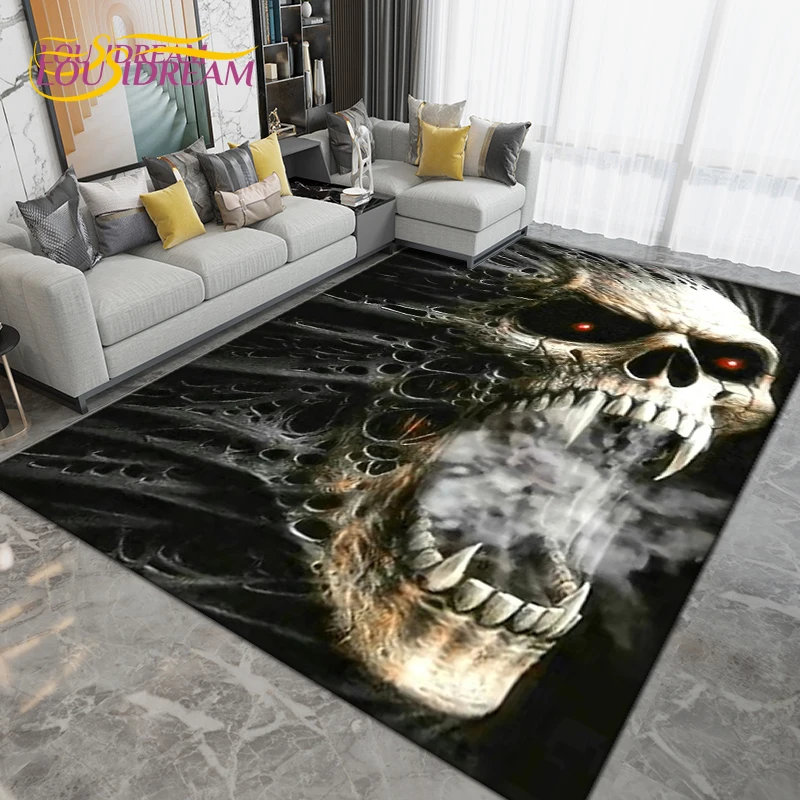 Horror Skull Art Area Rug,Carpets for Living Room Bedroom Decoration, Sofa Chair Cushion Rug,Kitchen Bathroom Non-slip Floor Mat