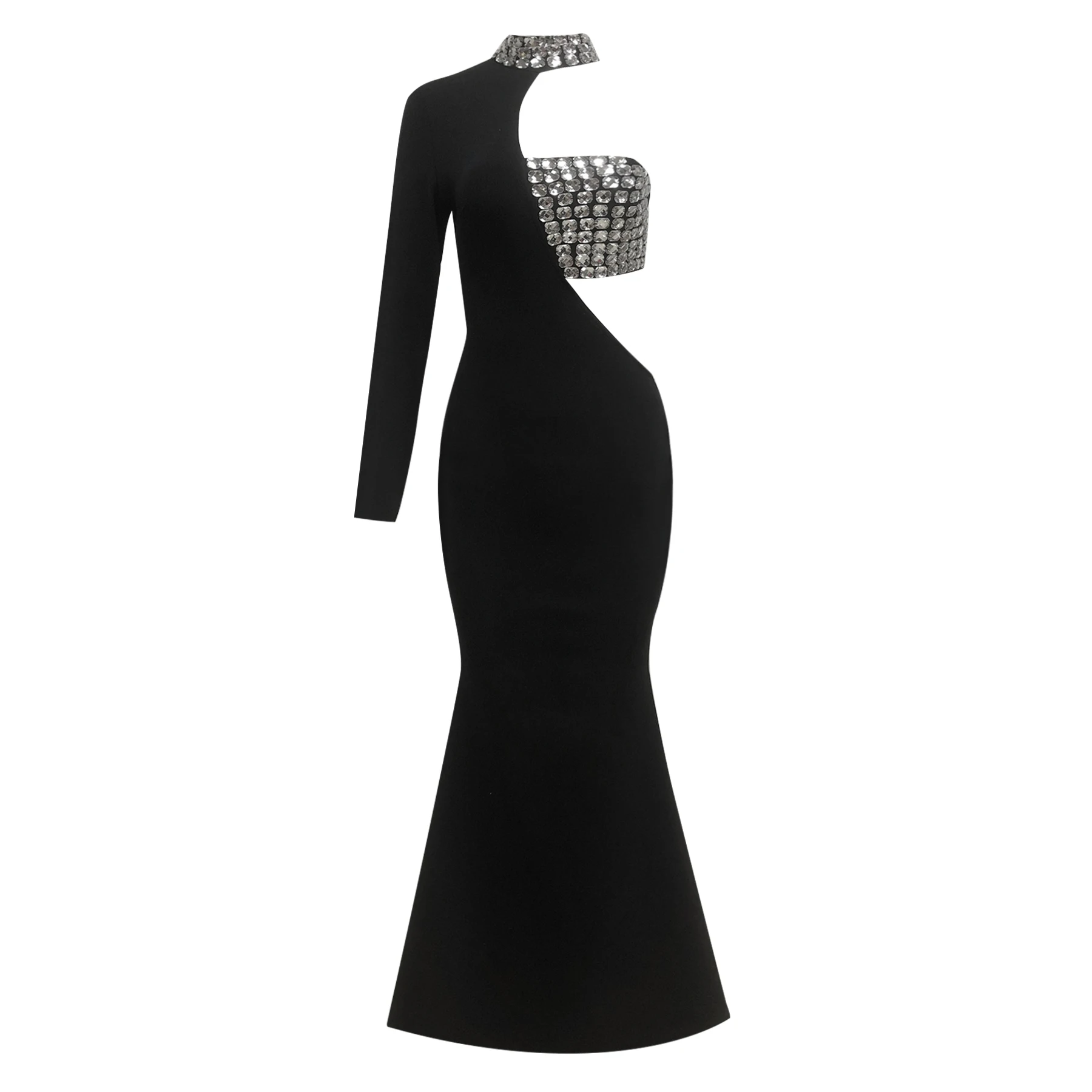 Women's Diamonds Bandage Dress ,One Shoulder ,Long Sleeve ,Cut Out Midi Dresses ,Evening Runway Party Dress ,New Arrival,Fashion