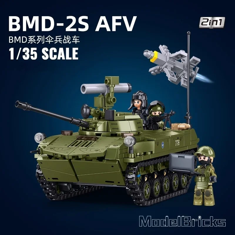 Sluban 530PCS Army BMD-2S Parachute Fighting Vehicle Building Blocks Kit Military Model Bricks Educational Toys for Children