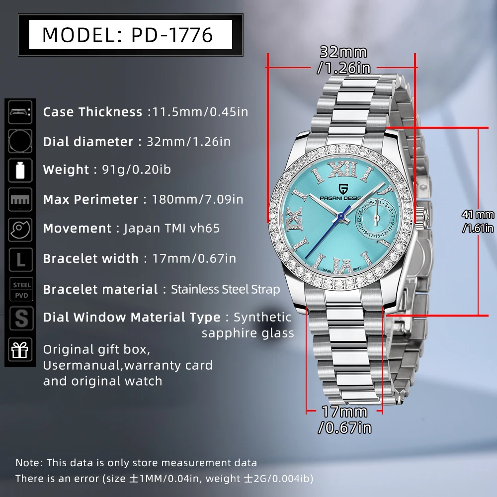 2026women's quartz watch fashion brand Pagani design VH65 sapphire waterproof women's watch calendar steel watch women's leisure - view 6