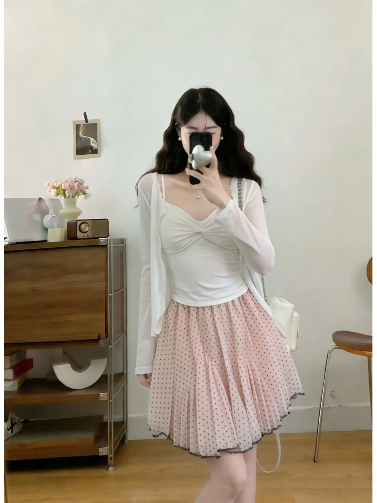 

Sweet Polka Dot Mesh Half Skirt Loose Fitting A-Line Short Summer New Style High Waist plus Size Women's Fashion Slimming