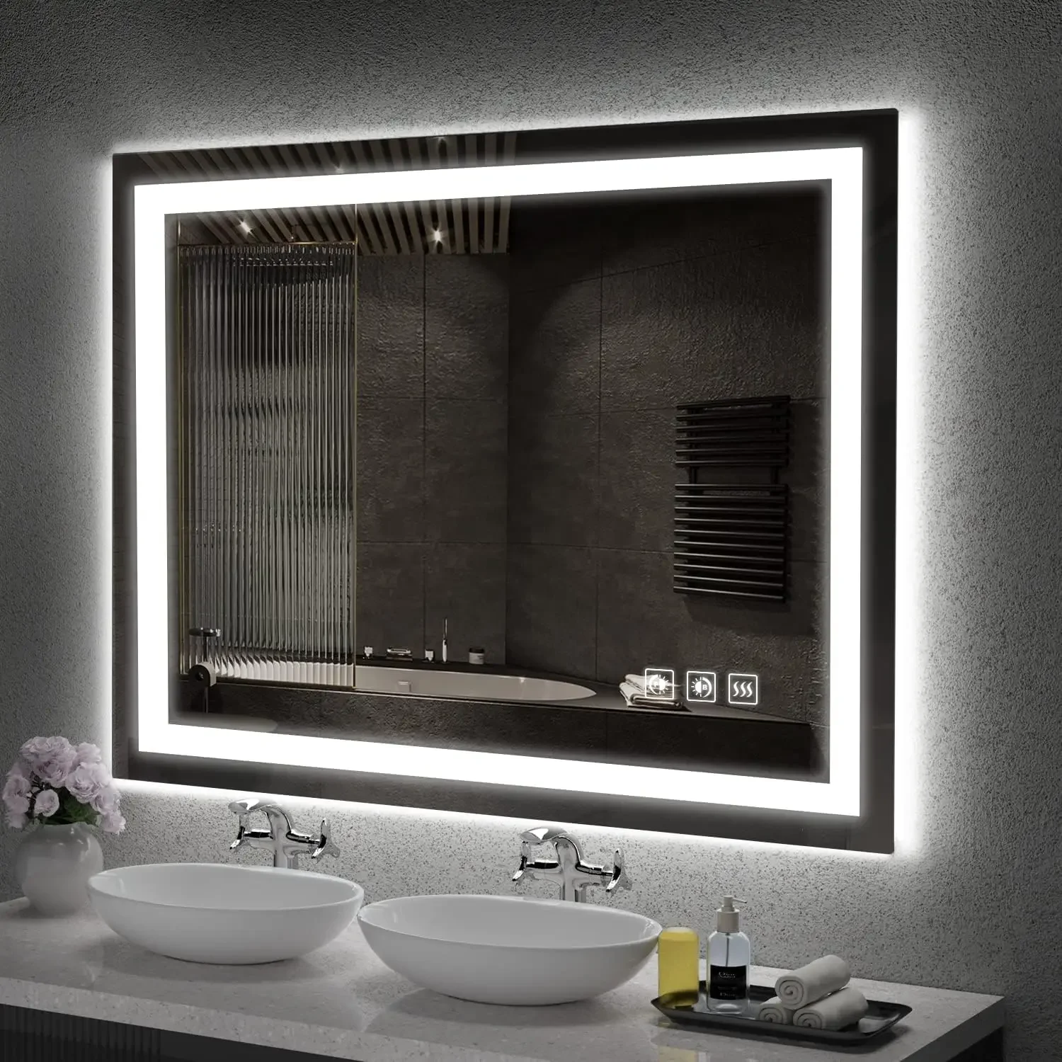 

LED Mirror for Bathroom, 48x36 Inch Backlit + Front Lighted Bathroom Vanity Mirror with Lights for Wall, Double Light Strips, 3