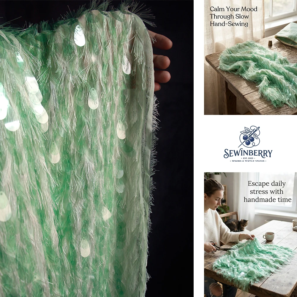 Shiny Green Sequin Fabric For Fat Quarter Patchwork Luxury Wedding Evening Dress Designer Cloth Party Dress And Stage Decoration