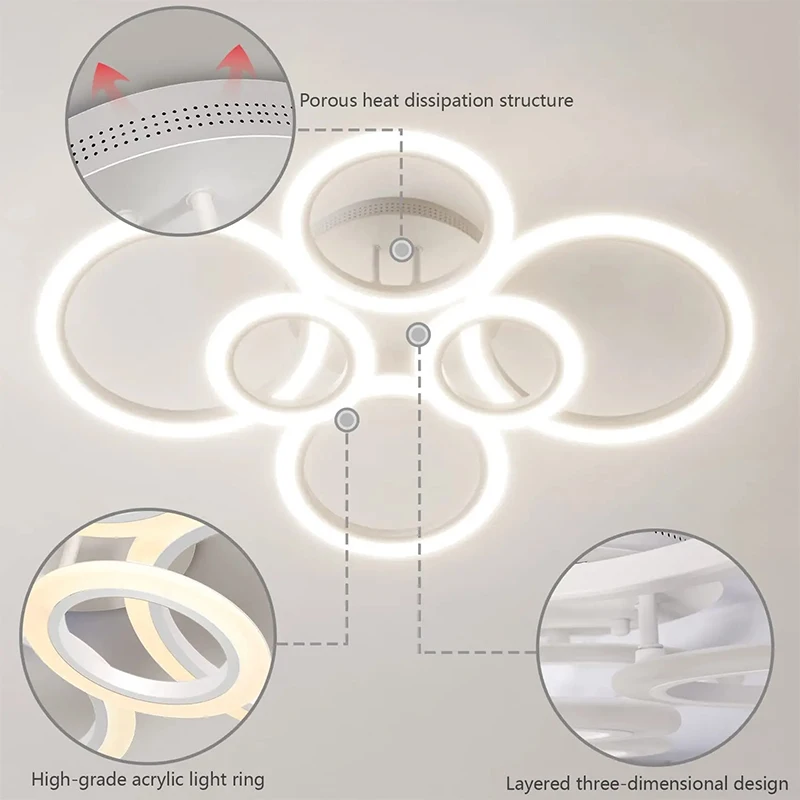 RUNTOIN Annulus Ceiling Lamp Big Size Ring Combination Light With Remote control 10800LM High-grade Hall lighting 35-80CM