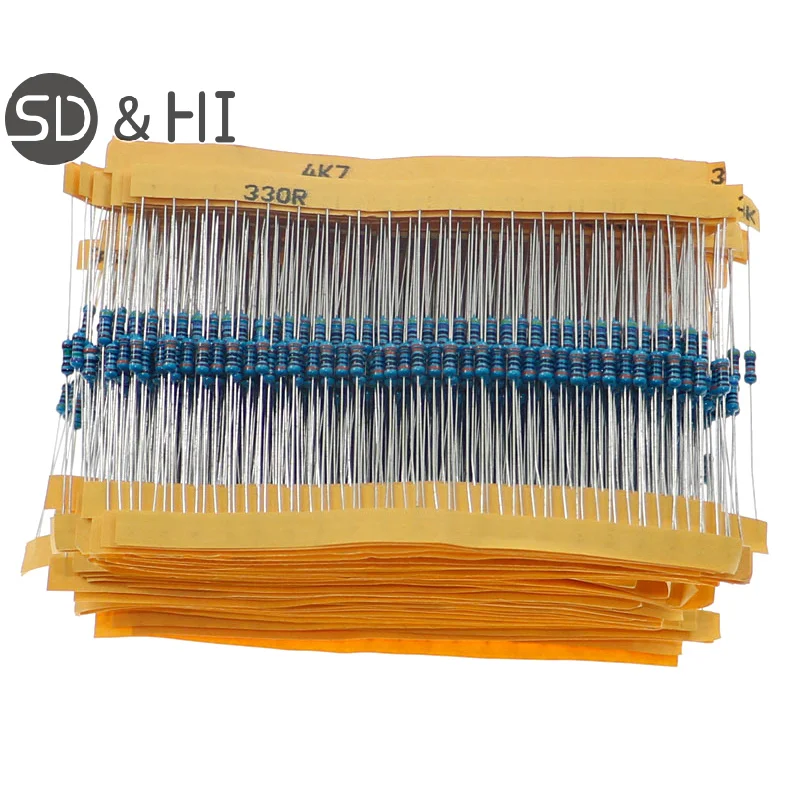 600pcs/box 30 Kinds 1/4W Resistance 1% Metal Film Resistor Pack Assorted Kit 1K 10K 100K 220ohm 1M Resistors