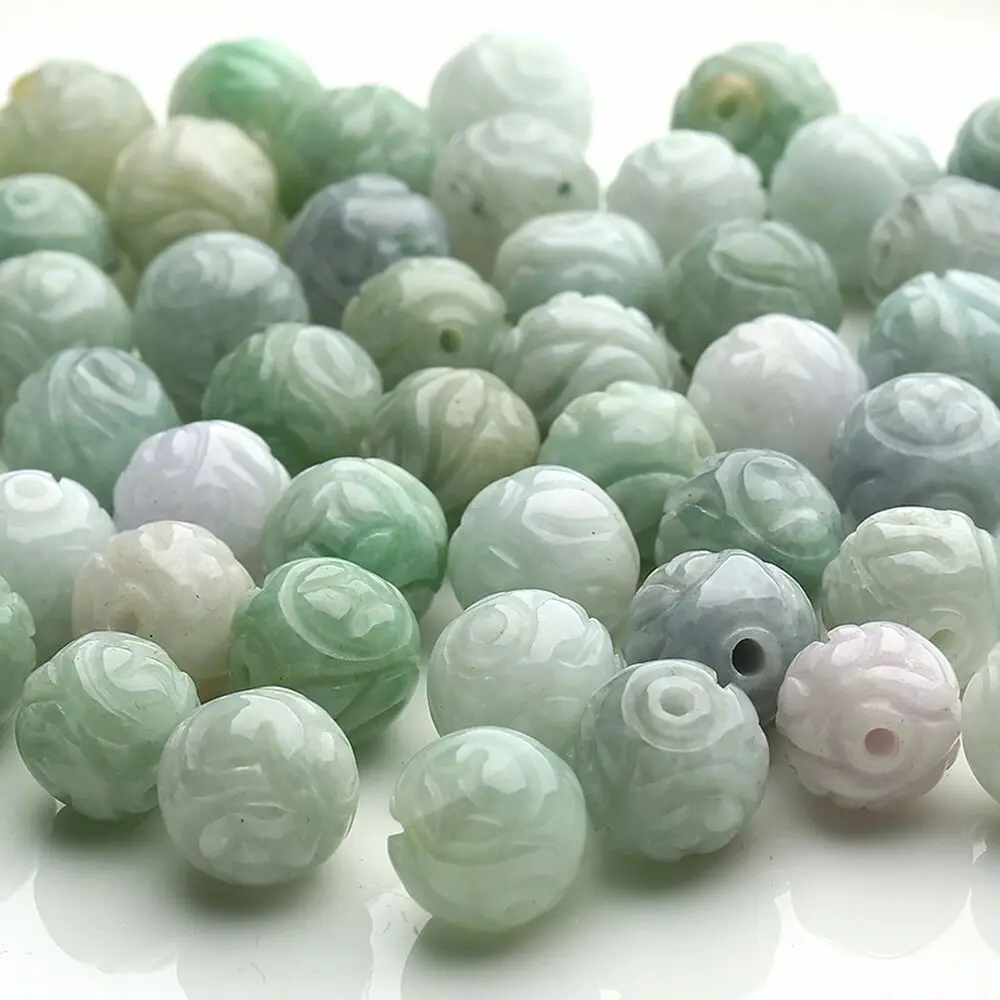 20Pcs Natural Jade Jadeite Lotus Buddha Beads Diy Accessories Loose Bead Pendant