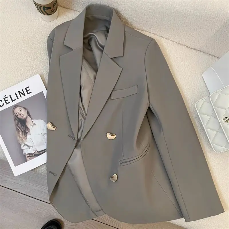 

New gray high-end British style suit jacket for spring and autumn 2024, women's French texture fashionable small suit