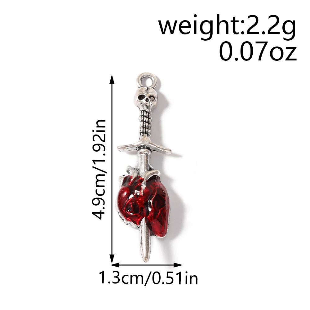 Leslie 10 Stück 13*49mm Modische Rote Heiliges Herz Schwert Anhänger Gotische Anhänger für die Herstellung von Handgemachtem DIY Schmuck Zubehör – Detail 3