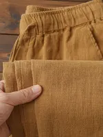 Pantalones Chino informales de lino y algodón para hombre, pantalones de chándal holgados y ligeros de pierna ancha, pantalones deportivos rectos para correr para hombre