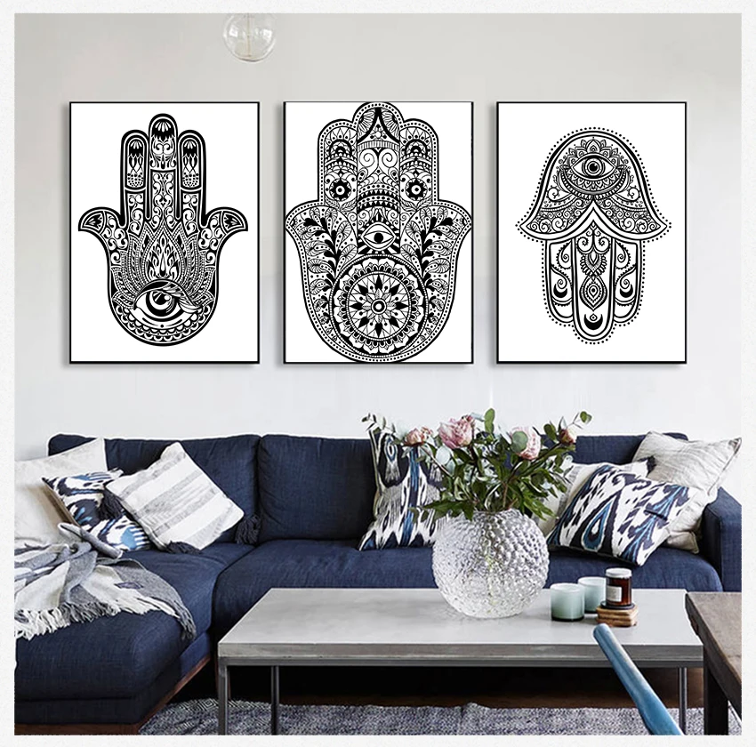 Print Wall Picture , Hamsa Hand Canvas Painting Poster Arab Home Decor Hand Drawn Ornate Amulet Hamsa Hand Of Fatima Art