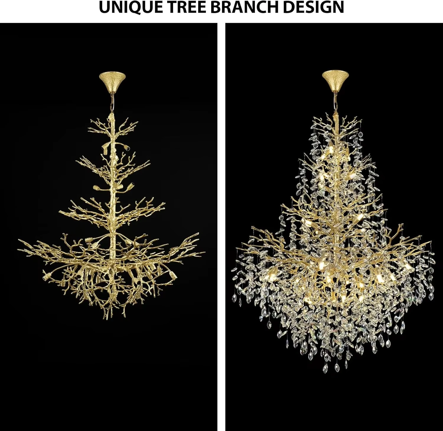 Modern Luxury Crystal Chandelier For Loft Living Room Staircase Foyer High Stairway Crystal Tree Branch Ceiling Chandelier