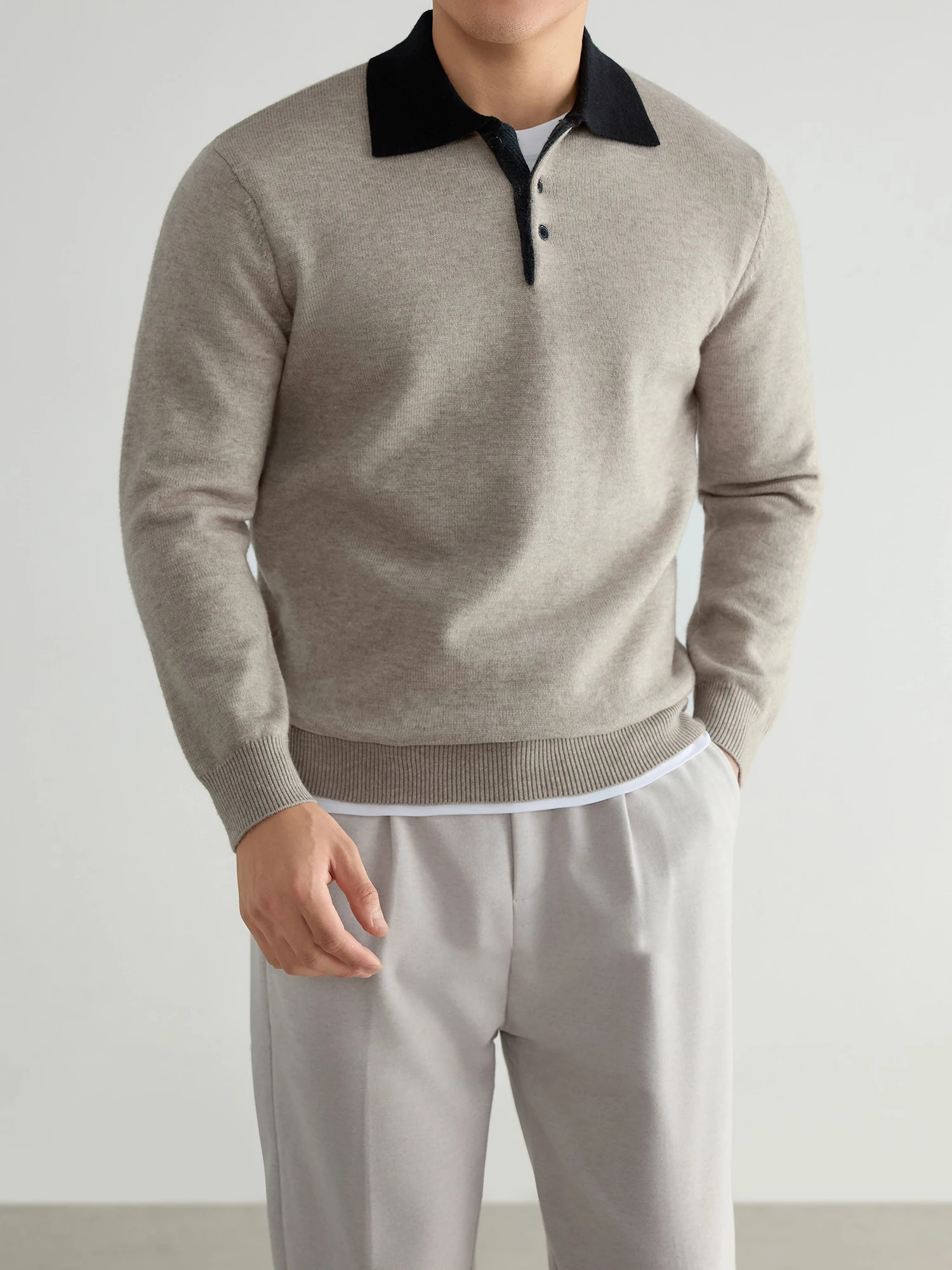 

American Sle Collar Color Blo Busin Casual Sweater Men's Commuter Long Sve Autumn Winter New Knitted lin irt